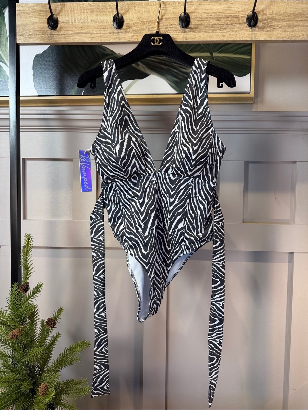 Revamped Zebra Print One-Piece Swimsuit Size L